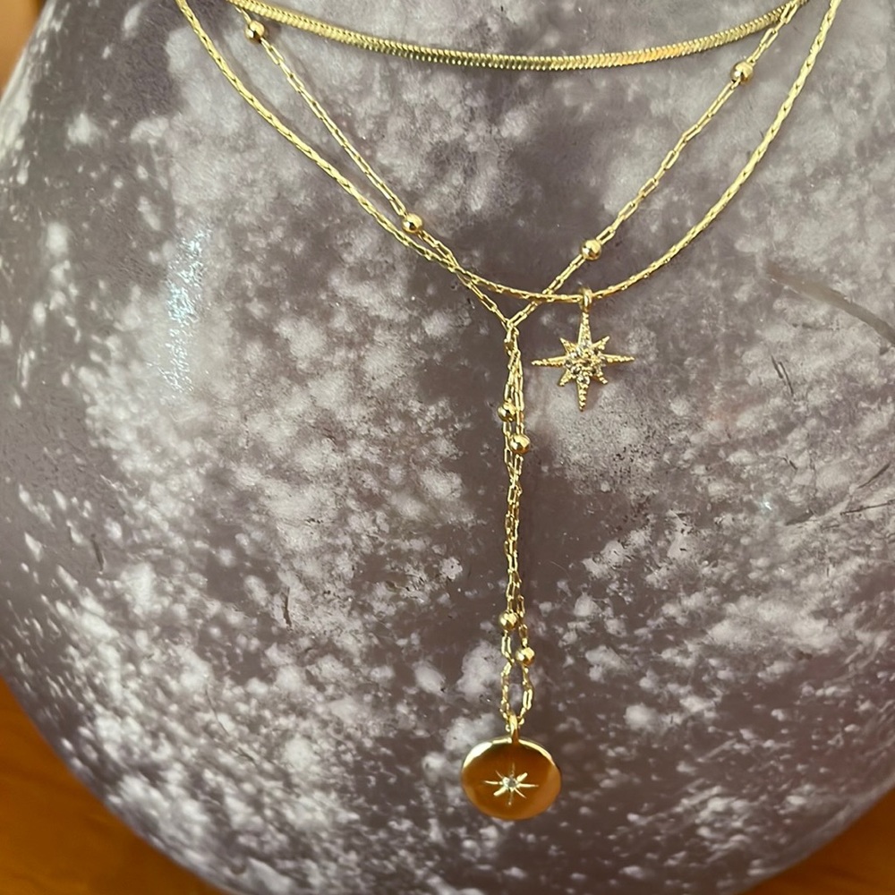 Rain celestial layered necklace with earrings.